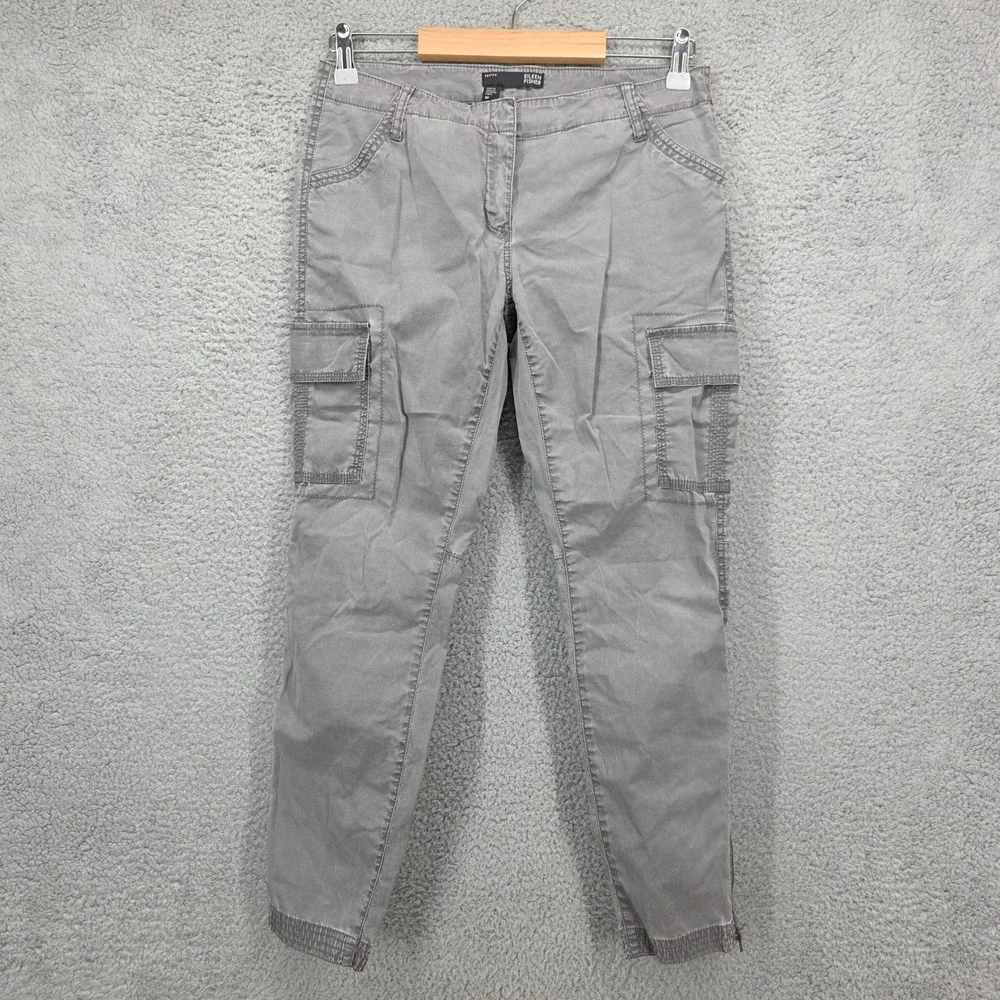 EILEEN FISHER Petite Gray Cargo Pants Cropped Ankle Zip Pockets‎ Womens Size 4P